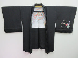 Haori Jacket Vintage(1950-1980) Black Chrysanthemum Silk #8072A1