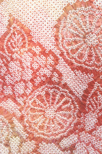 Haori Jacket Vintage(1950-1980) Light Red Pale Pink Full Shibori Peony Kiku Silk #8347C4
