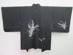 Haori Jacket Vintage(1950-1980) Black Chrysanthemum Silk #8072A1