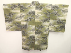 Haori Jacket Vintage(1920-1950) Khaki Tree Meisen Silk #8269C1