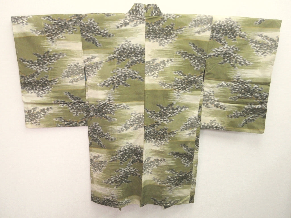 Haori Jacket Vintage(1920-1950) Khaki Tree Meisen Silk #8269C1