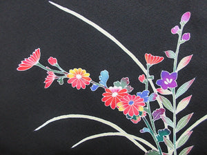 Haori Jacket Vintage(1950-1980) Black Chrysanthemum Silk #8072A1