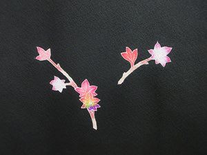Haori Jacket Vintage(1950-1980) Black Chrysanthemum Silk #8072A1