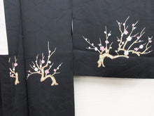 Load image into Gallery viewer, Haori Jacket Vintage(1950-1980) Black Plum blossom Branch Silk #8073A1

