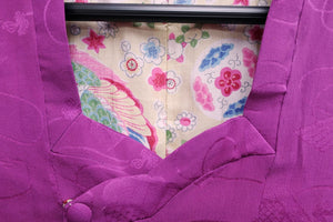 Haori Jacket Vintage(1920-1950) Magenta Folding Fan Silk #8750K1