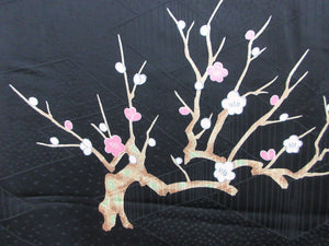 Haori Jacket Vintage(1950-1980) Black Plum blossom Branch Silk #8073A1