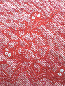 Haori Jacket Vintage(1950-1980) Red Full Shibori Bellflower Silk #7745K2