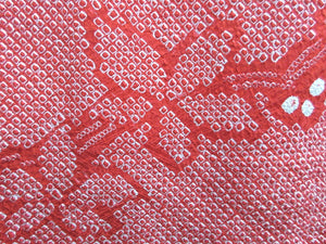 Haori Jacket Vintage(1950-1980) Red Full Shibori Bellflower Silk #7745K2