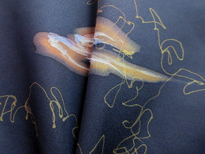 Haori Jacket Vintage(1950-1980) Blueish Black Abstract art Silk #7663J2