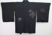 Load image into Gallery viewer, Haori Jacket Vintage(1950-1980) Black Bamboo leaf Chrysanthemum Silk #8424E1
