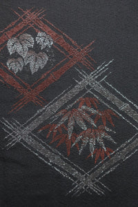 Haori Jacket Vintage(1950-1980) Black Bamboo leaf Chrysanthemum Silk #8424E1