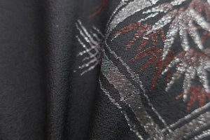 Haori Jacket Vintage(1950-1980) Black Bamboo leaf Chrysanthemum Silk #8424E1