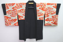 Load image into Gallery viewer, Haori Jacket Vintage(1950-1980) Black Bamboo leaf Chrysanthemum Silk #8424E1
