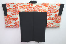 Load image into Gallery viewer, Haori Jacket Vintage(1950-1980) Black Bamboo leaf Chrysanthemum Silk #8424E1
