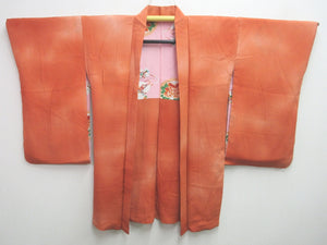 Haori Jacket Vintage(1920-1950) Vermillion Paulownia Tachibana Ryusui Long Silk #7665J2