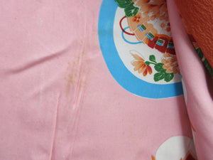 Haori Jacket Vintage(1920-1950) Vermillion Paulownia Tachibana Ryusui Long Silk #7665J2