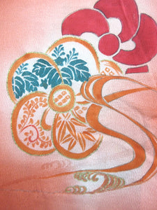 Haori Jacket Vintage(1920-1950) Vermillion Paulownia Tachibana Ryusui Long Silk #7665J2
