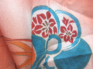 Haori Jacket Vintage(1920-1950) Vermillion Paulownia Tachibana Ryusui Long Silk #7665J2