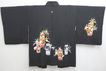 Load image into Gallery viewer, Haori Jacket Vintage(1950-1980) Black Flower Silk #8726J4
