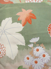 Load image into Gallery viewer, Juban Vintage(1920-1950) Mist green Vermillion Chrysanthemum Maple Leaf Silk #8113A3
