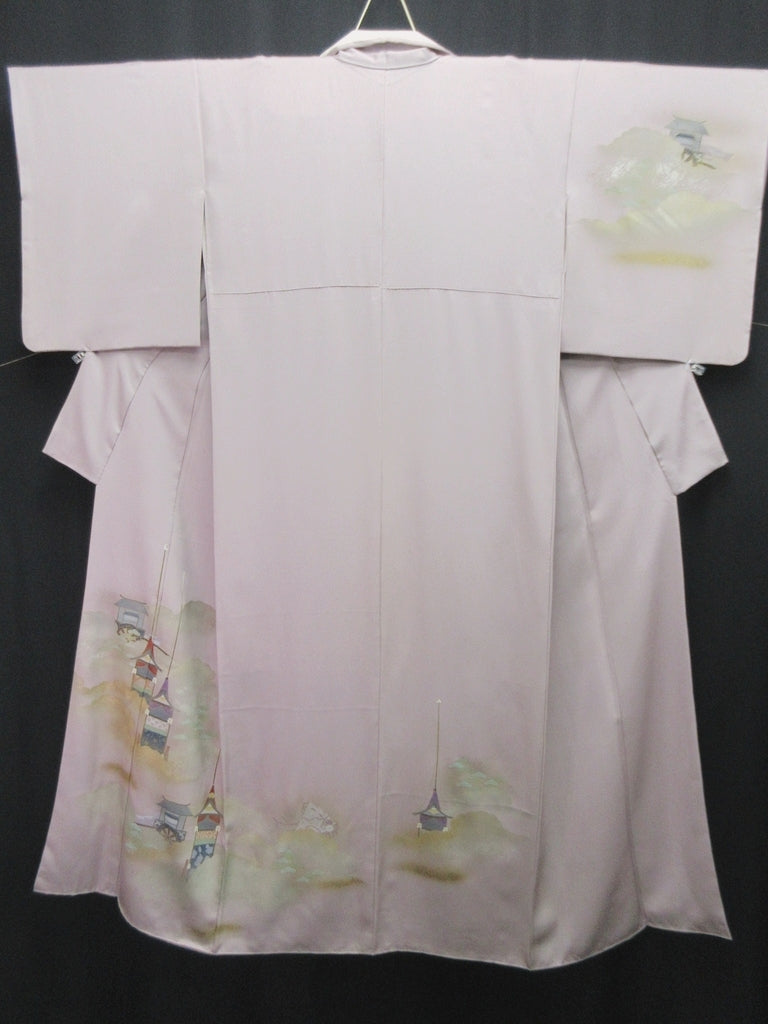 Kimono Pale Lavender Hand painted Gion Matsuri Tall Silk #8273C1