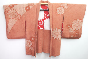 Haori Jacket Vintage(1950-1980) Vermillion Full Shibori Chrysanthemum Silk #8428E1
