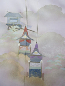 Kimono Pale Lavender Hand painted Gion Matsuri Tall Silk #8273C1