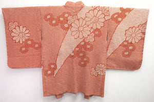 Haori Jacket Vintage(1950-1980) Vermillion Full Shibori Chrysanthemum Silk #8428E1