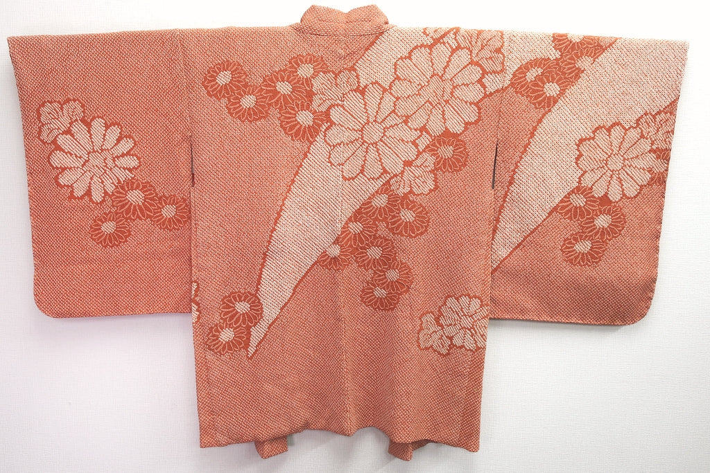 Haori Jacket Vintage(1950-1980) Vermillion Full Shibori Chrysanthemum Silk #8428E1