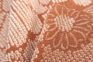 Haori Jacket Vintage(1950-1980) Vermillion Full Shibori Chrysanthemum Silk #8428E1