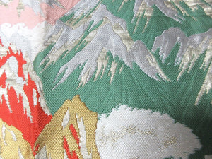 MOF#241 Silk Obi Fabric Vintage(1950-1980) Mountain Gold Red Green 36.2x11.8in(92x30cm)