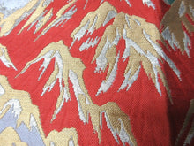 Load image into Gallery viewer, MOF#241 Silk Obi Fabric Vintage(1950-1980) Mountain Gold Red Green 36.2x11.8in(92x30cm)
