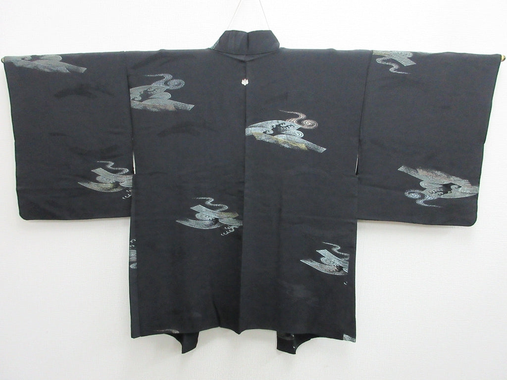 Haori Jacket Vintage(1950-1980) Black Wave Silk #7847L3