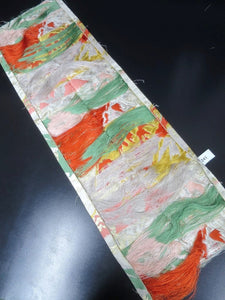 MOF#241 Silk Obi Fabric Vintage(1950-1980) Mountain Gold Red Green 36.2x11.8in(92x30cm)