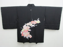 Load image into Gallery viewer, Haori Jacket Vintage(1950-1980) Black Chrysanthemum Maple Folding Fan Silk #7848L3
