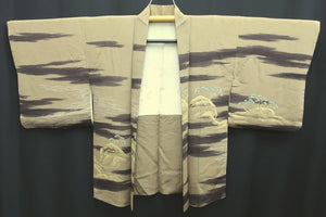 Haori Jacket Vintage(1950-1980) Light Khaki Landscape Silk #8524F3