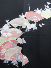 Load image into Gallery viewer, Haori Jacket Vintage(1950-1980) Black Chrysanthemum Maple Folding Fan Silk #7848L3
