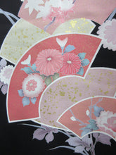 Load image into Gallery viewer, Haori Jacket Vintage(1950-1980) Black Chrysanthemum Maple Folding Fan Silk #7848L3

