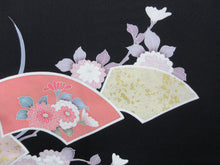 Load image into Gallery viewer, Haori Jacket Vintage(1950-1980) Black Chrysanthemum Maple Folding Fan Silk #7848L3
