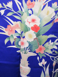 Kimono Blue Bellflower Tsukesage Tall Silk #8144B1