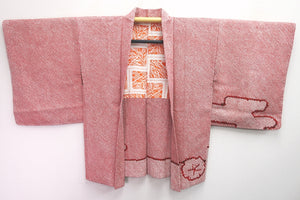Haori Jacket Vintage(1950-1980) Red Full Shibori Ume Kumodori Silk #8392D3