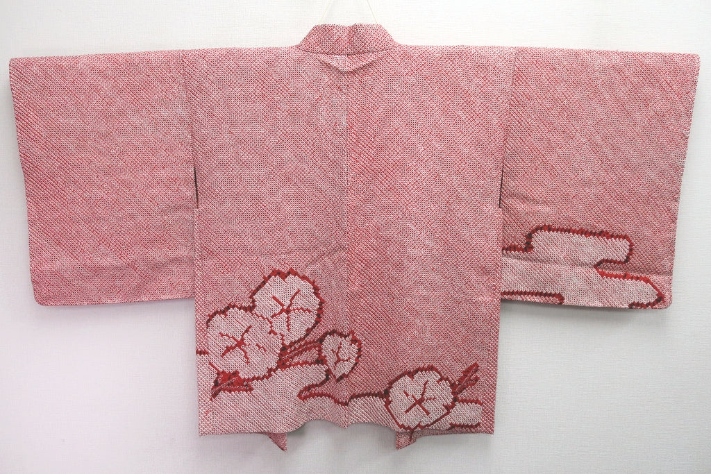 Haori Jacket Vintage(1950-1980) Red Full Shibori Ume Kumodori Silk #8392D3