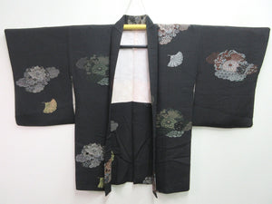 Haori Jacket Vintage(1950-1980) Black Chrysanthemum Silk #7702J4