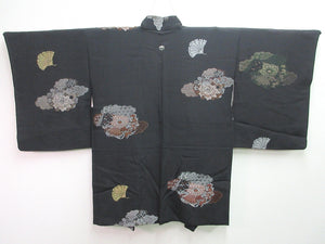 Haori Jacket Vintage(1950-1980) Black Chrysanthemum Silk #7702J4