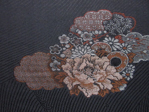 Haori Jacket Vintage(1950-1980) Black Chrysanthemum Silk #7702J4