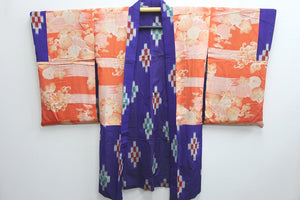 Haori Jacket Vintage(1920-1950) Purple Abstract art Meisen Long Silk #8579G2