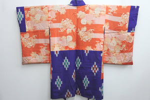 Haori Jacket Vintage(1920-1950) Purple Abstract art Meisen Long Silk #8579G2