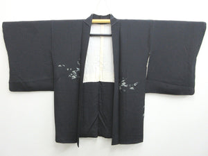 Haori Jacket Vintage(1950-1980) Black Abstract art Flower Silk #7935M3