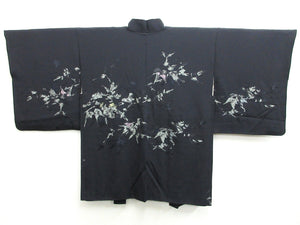 Haori Jacket Vintage(1950-1980) Black Abstract art Flower Silk #7935M3