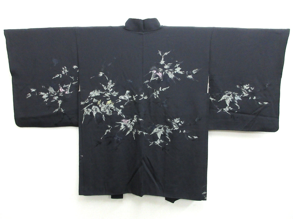 Haori Jacket Vintage(1950-1980) Black Abstract art Flower Silk #7935M3